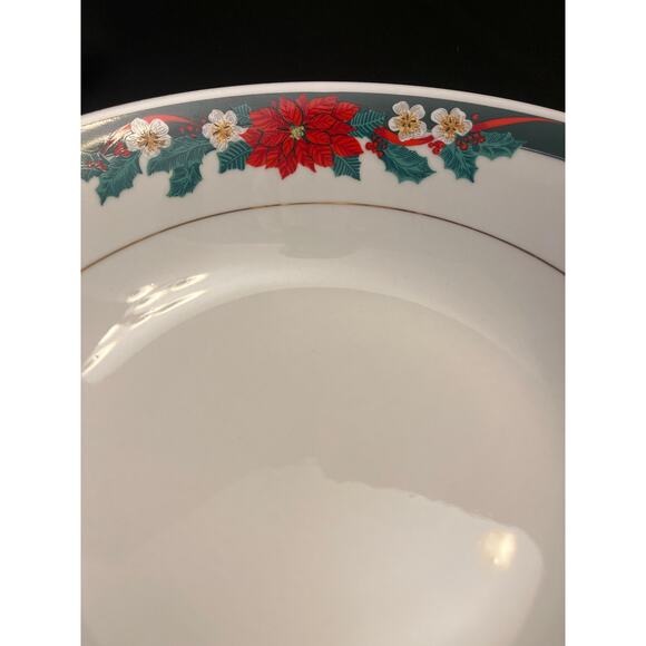 Tienshan Deck the Halls Christmas Poinsettia China 9.5” Serving Bowl 2 Available - Picture 3 of 8